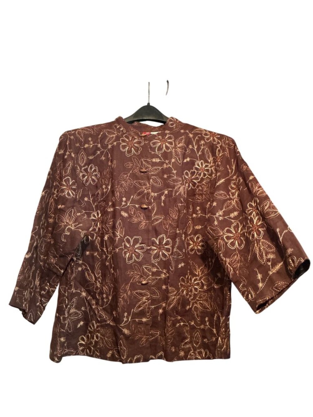 Vintage JM Jenniifer Moore Jacket Brown Intricate Embroidered Pattern 3/4 Sleeve